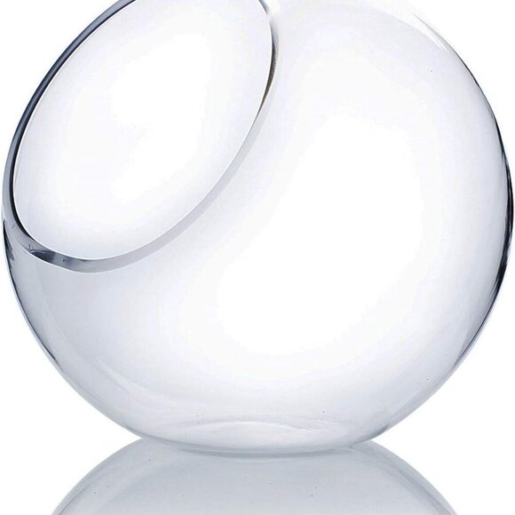 WGV Slant Cut Bowl Glass Vase, Width 9", Height 9", Clear Round Globe Planter Te - Picture 1 of 7